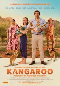 Cartel de la película con un canguro y paisajes australianos.
