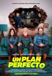 Cartel de la película con una familia en un entorno navideño