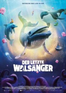 Cartel de la película con una ballena jorobada nadando en un océano colorido.