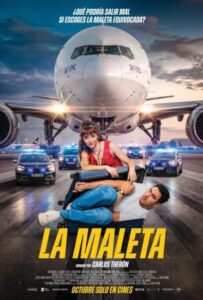 Cartel de la película con un vuelo de fondo y dos personajes principales.